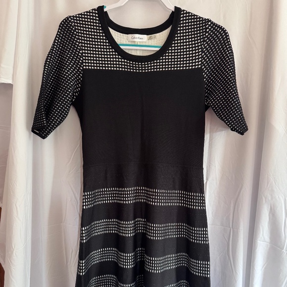 Calvin Klein Black Cream Midi Length Swing Dress M for Office or Dinner - Picture 9 of 9
